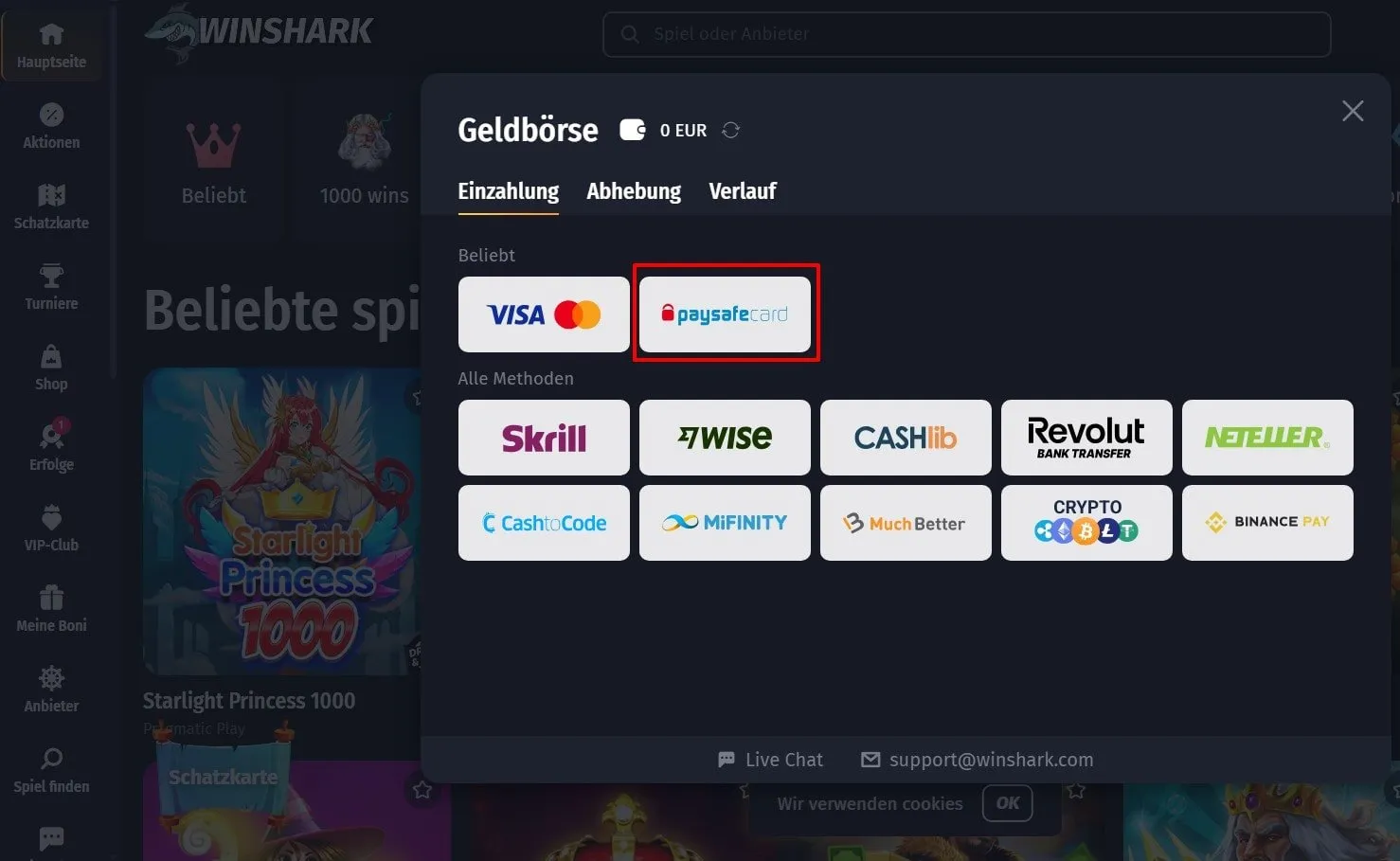 Winshark Casino mit Paysafecard