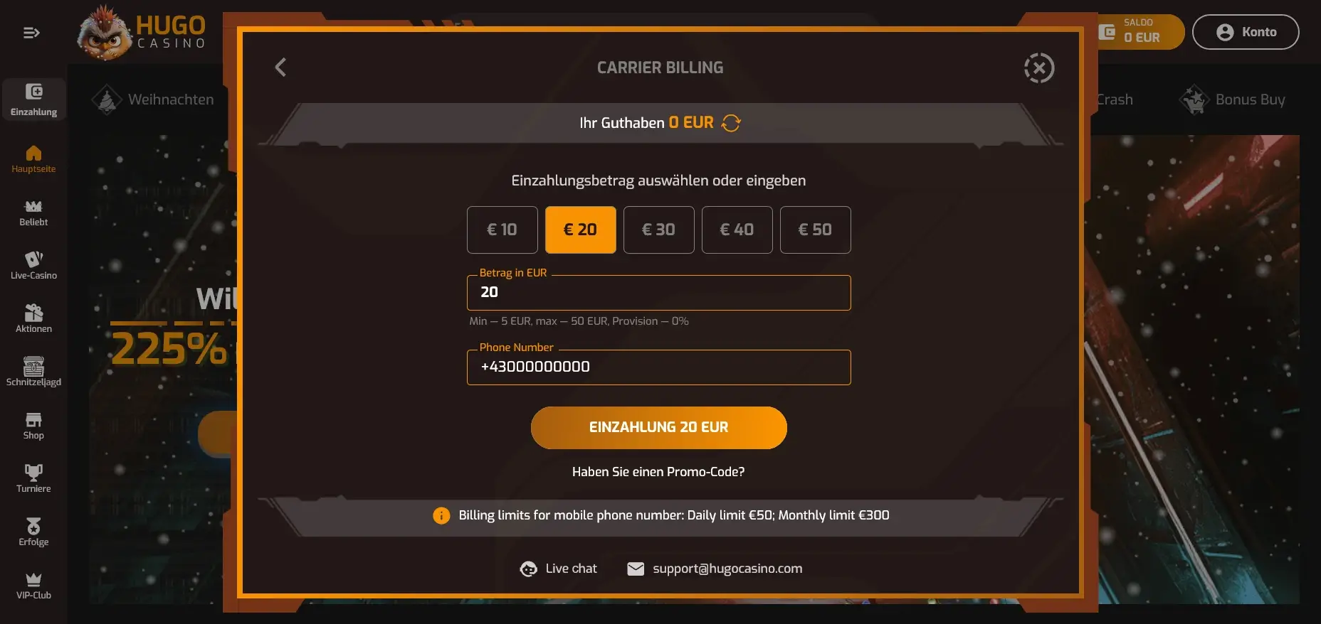 Hugo Casino mit Handy